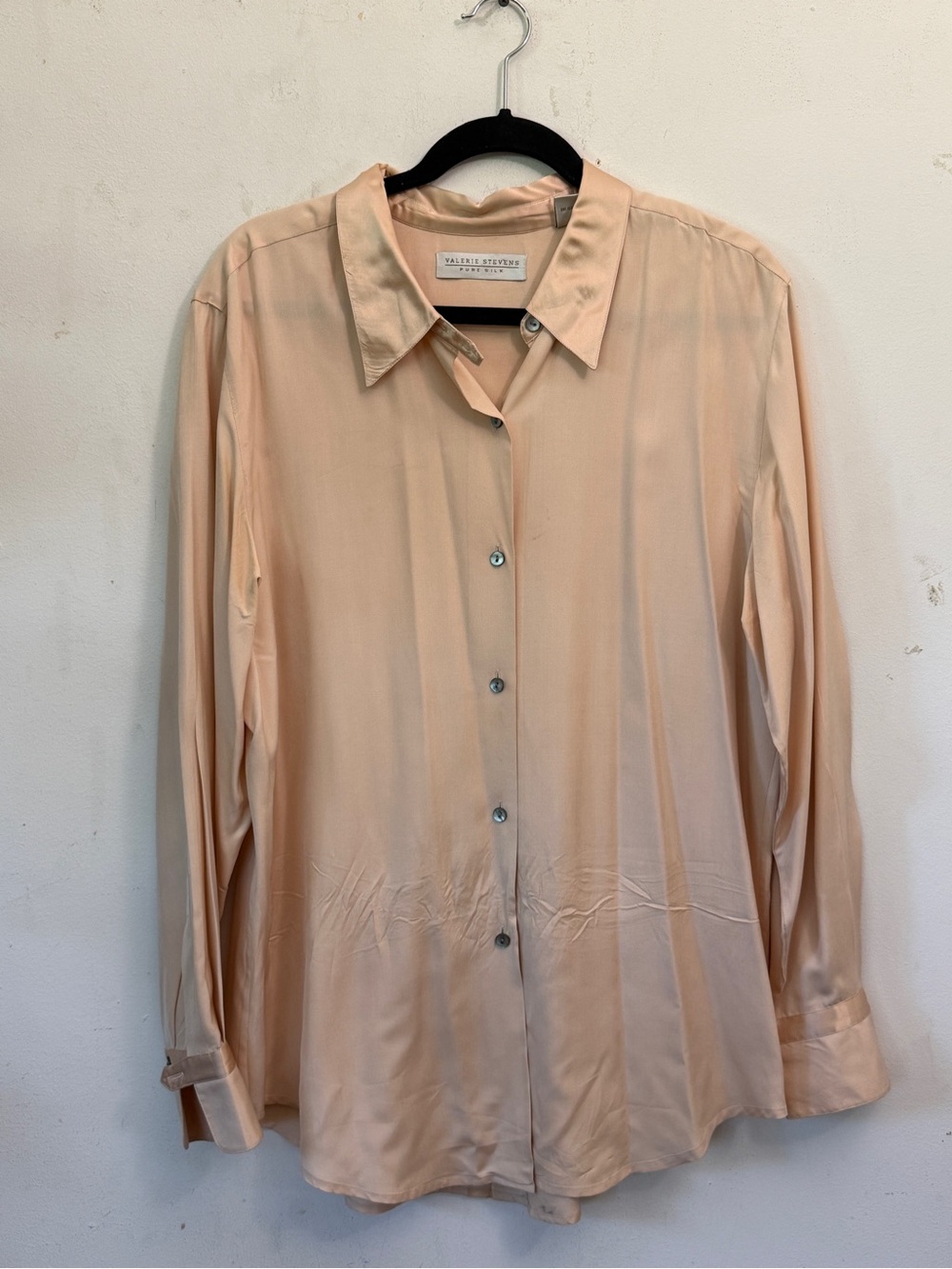 Valerie Stevens 100% Silk Vintage Peach Button-Up Blouse Size 10